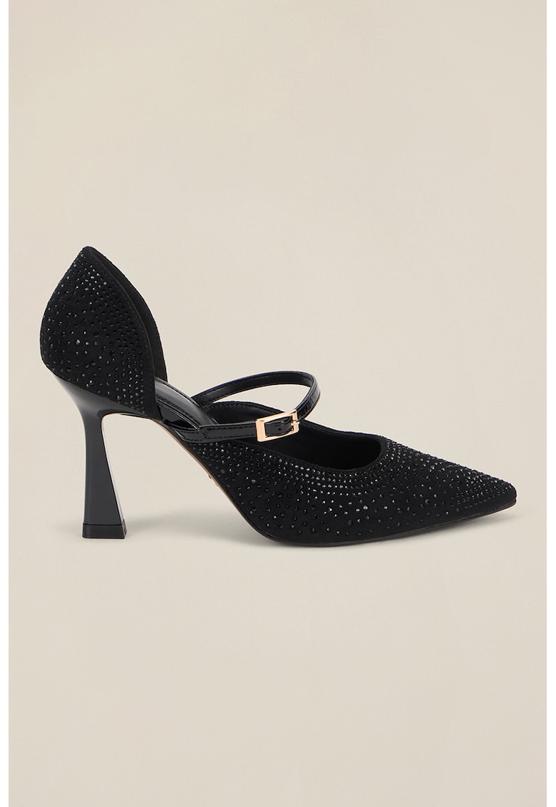 Pantofi cu aplicatii din strasuri si toc