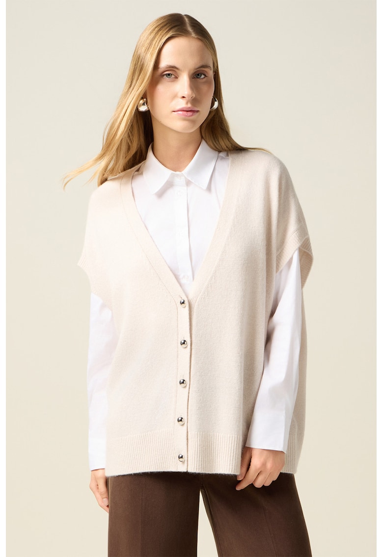 Cardigan din amestec de lana cu decolteu in V