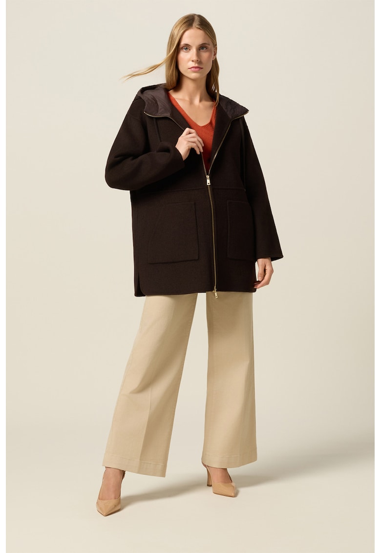 Palton din amestec de lana cu gluga