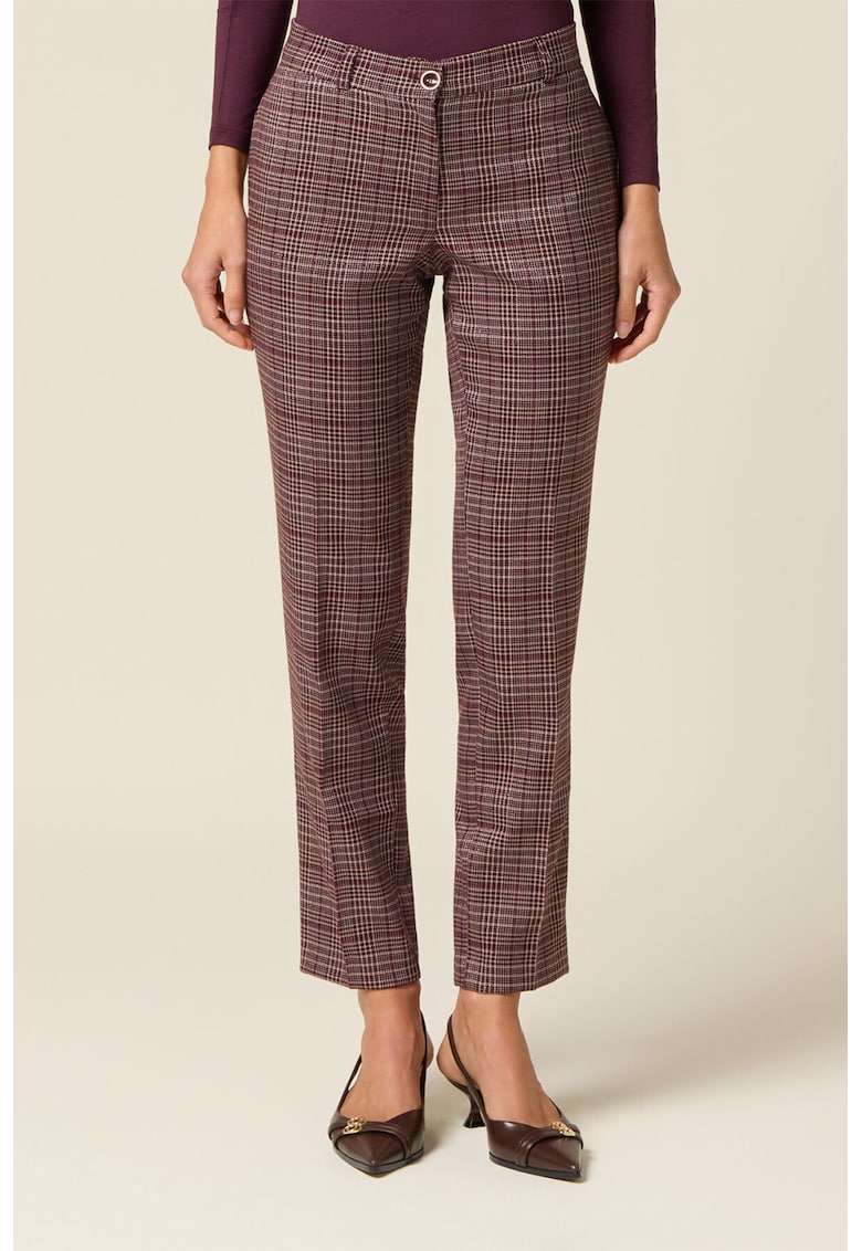 Pantaloni crop drepti cu model in carouri
