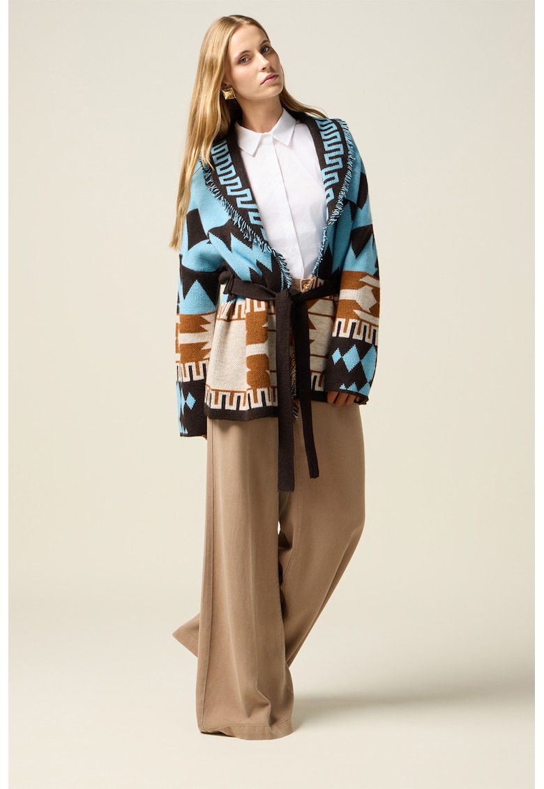 Pantaloni cu croiala ampla si talie inalta - Maro nisip