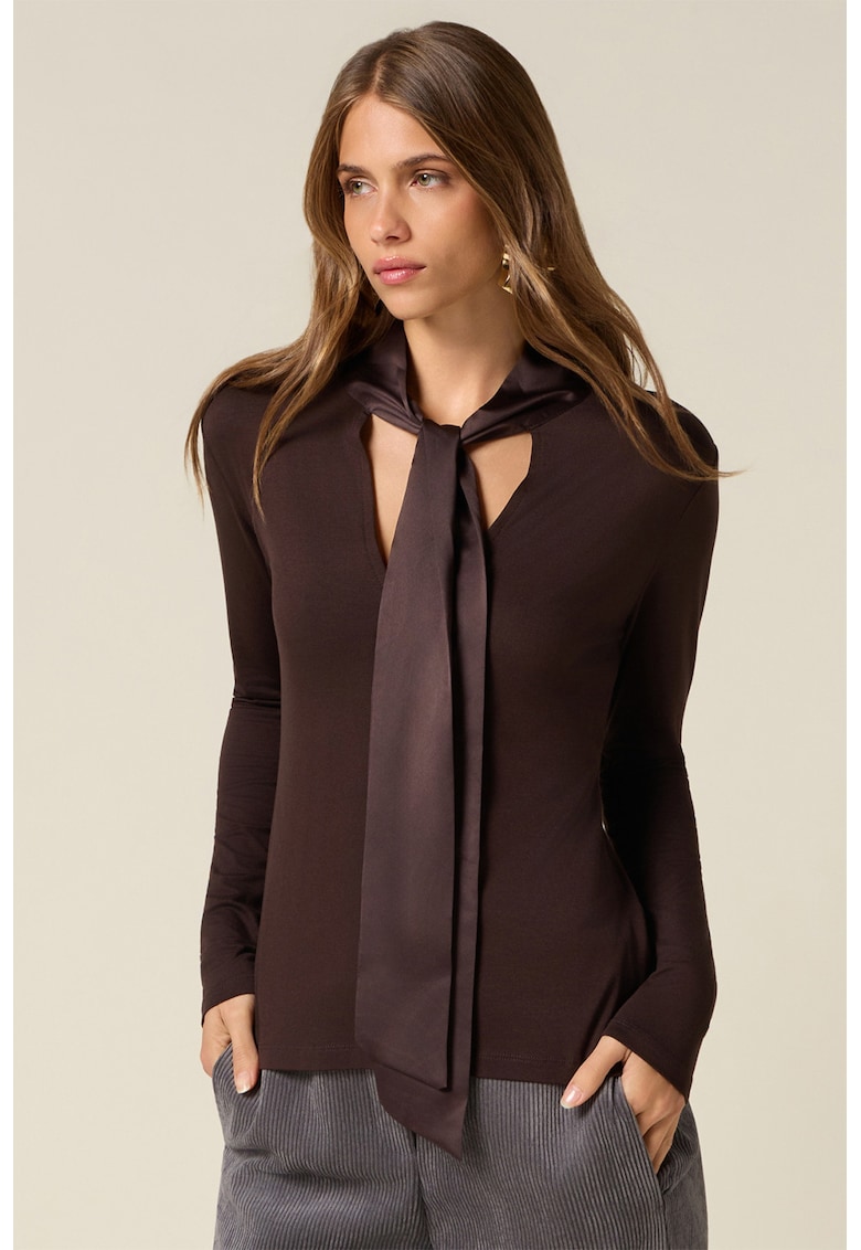 Bluza slim-fit cu funda din panglici