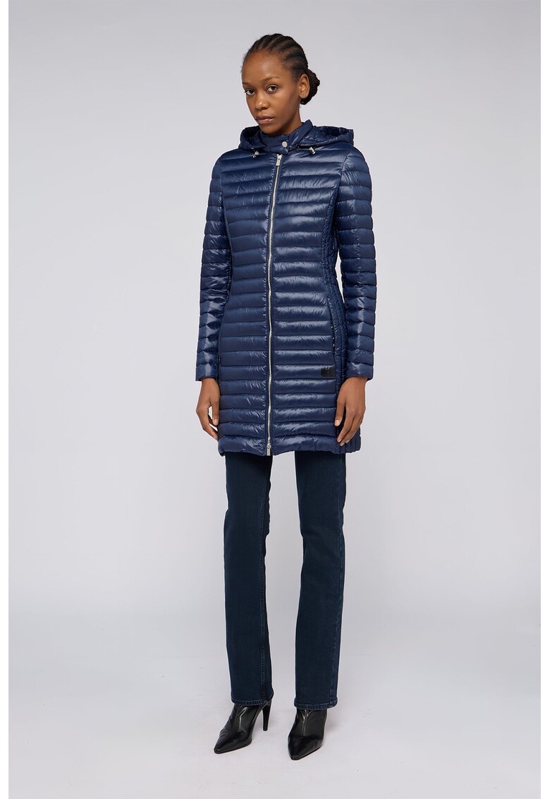 Geaca matlasata cu gluga - Albastru inchis