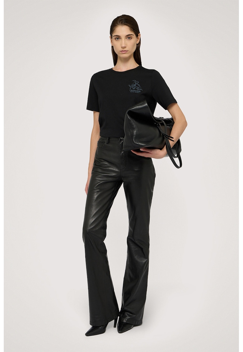Trussardi Tricou cu decolteu la baza gatului si logo pe piept - Negru