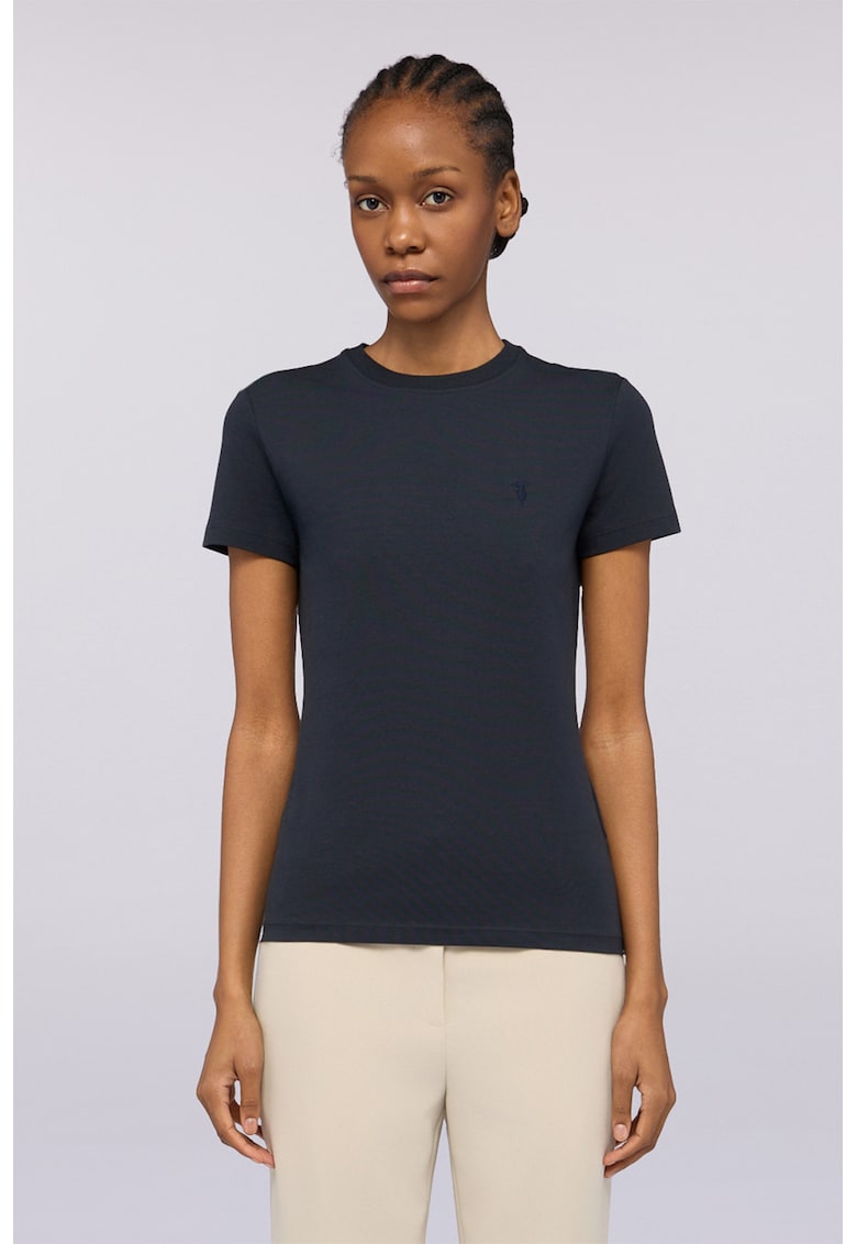 Tricou slim-fit cu decolteu la baza gatului - Albastru ultramarin