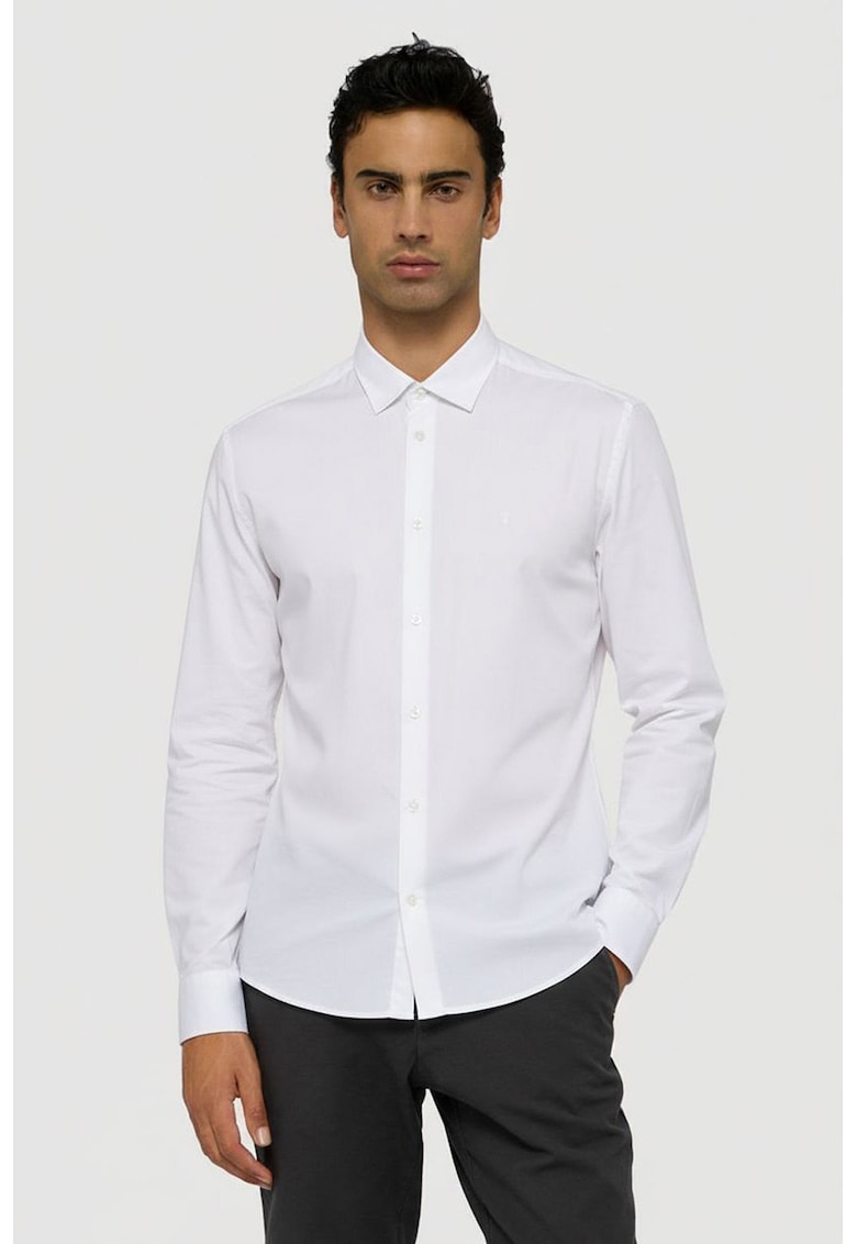Trussardi Camasa uni de bumbac - Alb optic
