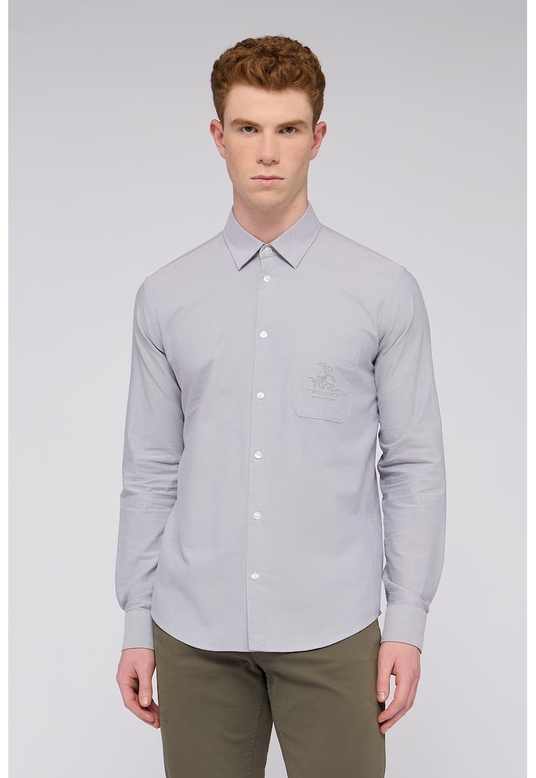 Camasa regular fit uni de bumbac - Gri cenusiu
