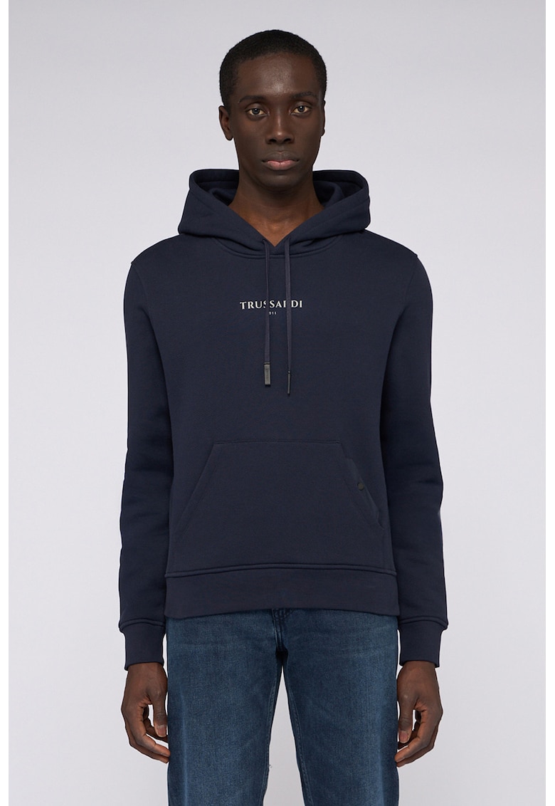 Hanorac cu logo si buzunar kangaroo - Albastru ultramarin