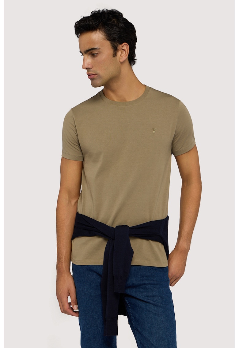 Tricou regular fit cu model uni - Caramel