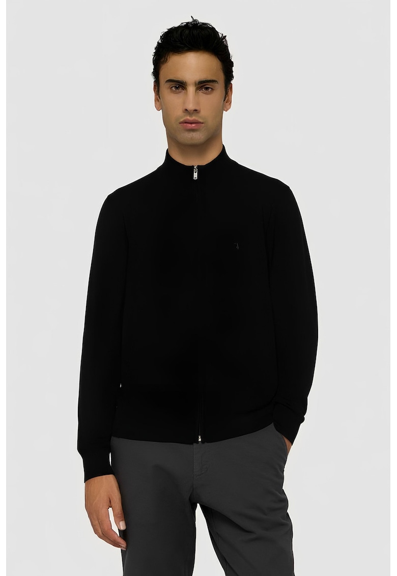 Cardigan cu fermoar si guler scurt