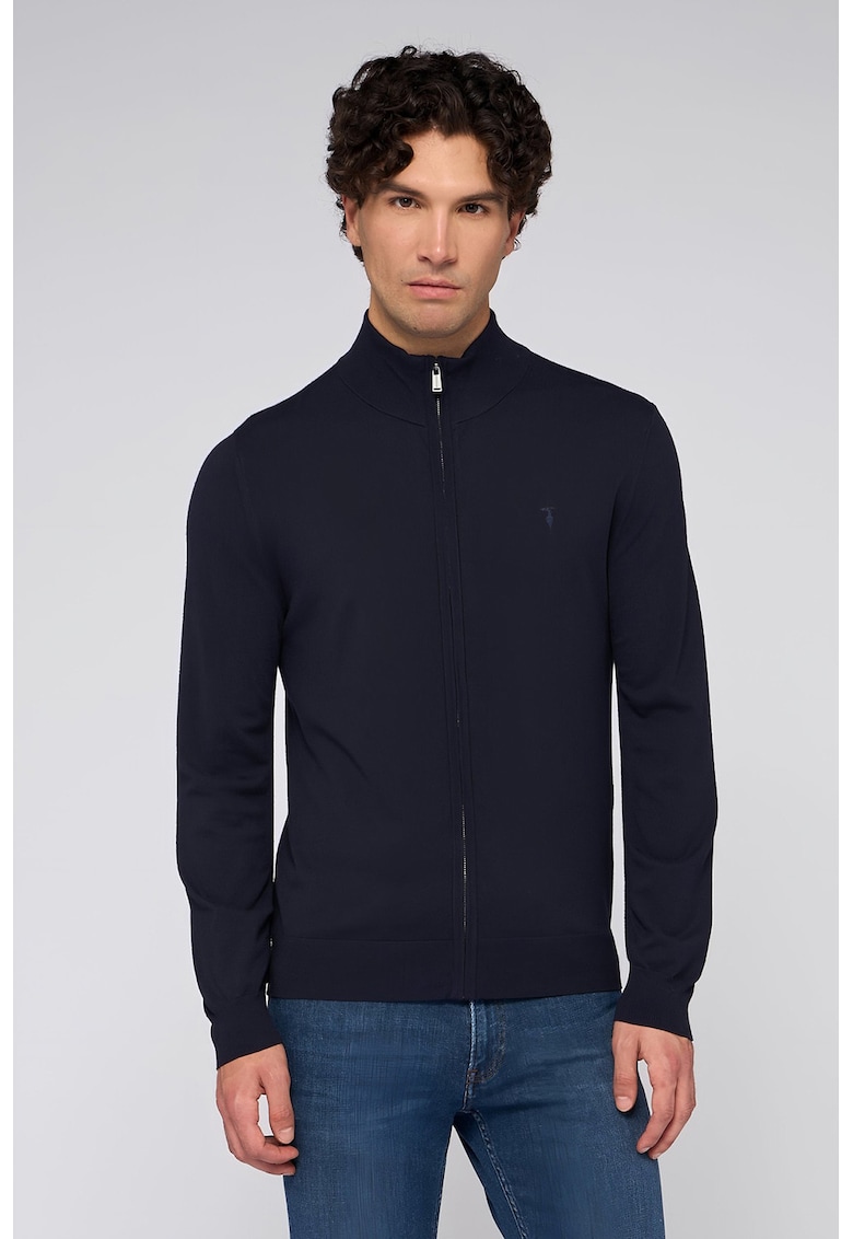 Cardigan cu fermoar si guler scurt