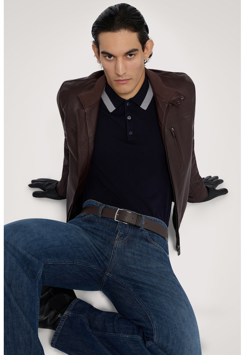 Pulover polo cu fenta cu nasturi