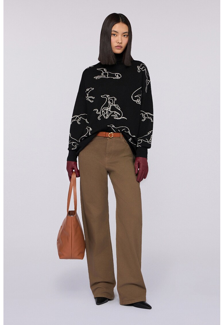 Pulover lejer din amestec de lana cu guler inalt - Alb/Negru