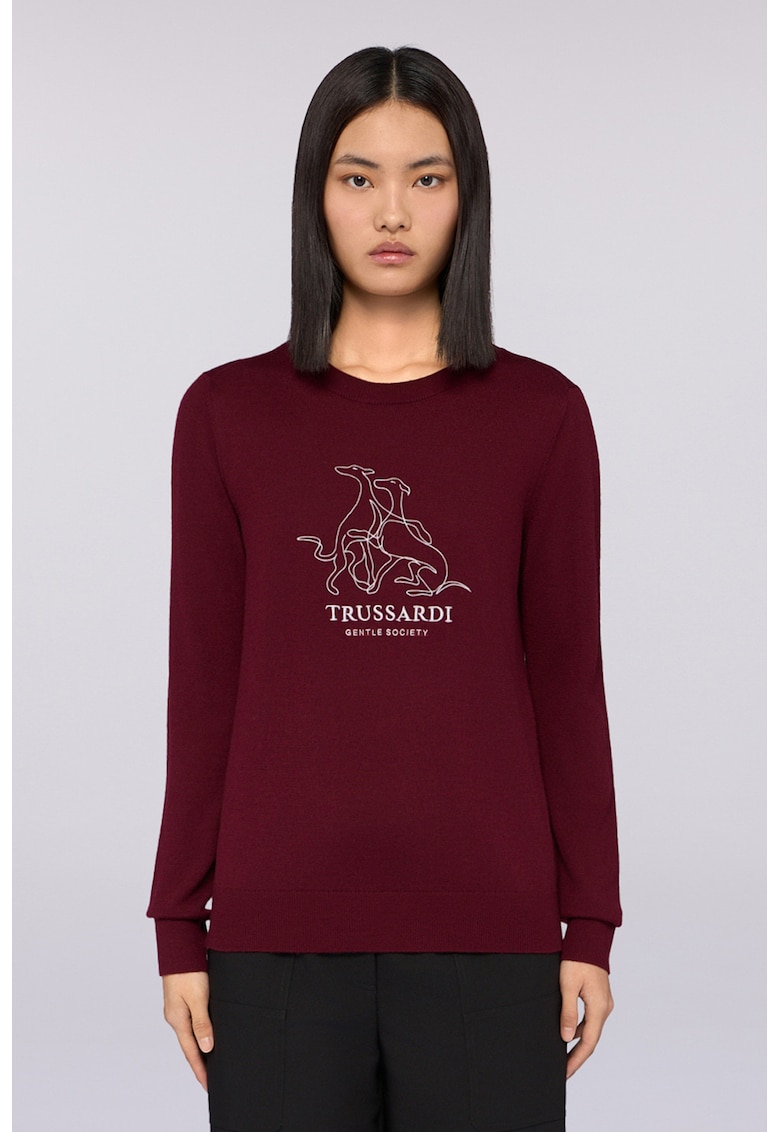 Pulover din amestec de lana cu logo brodat