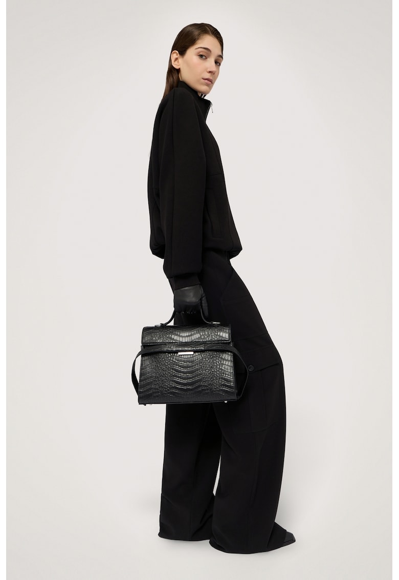 Pantaloni cargo evazati cu talie inalta