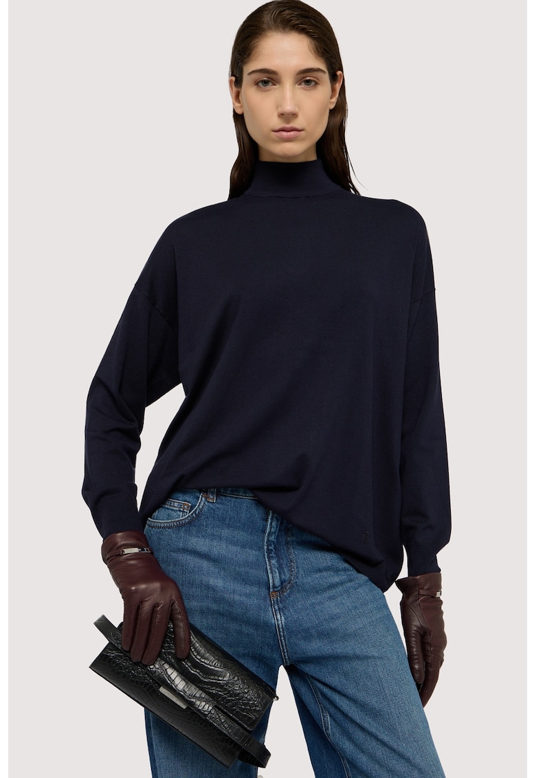 Pulover lejer cu guler mediu - Bleumarin