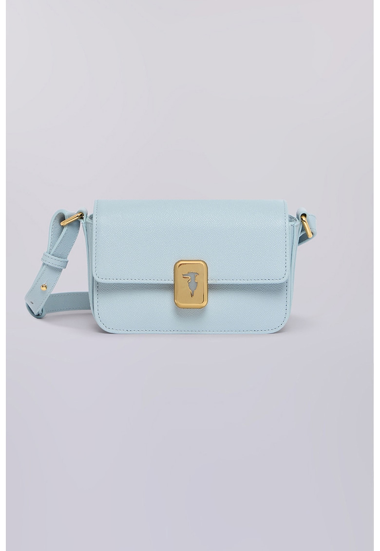 Geanta crossbody de piele cu clapa - Albastru glaciar