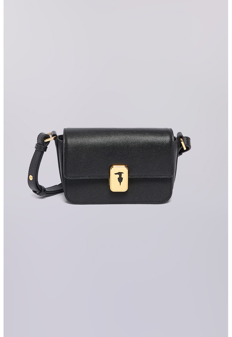 Geanta crossbody de piele cu clapa - Gri antracit