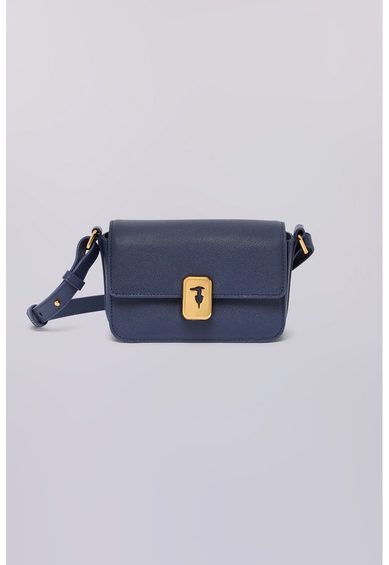 Geanta crossbody de piele cu clapa - Albastru inchis