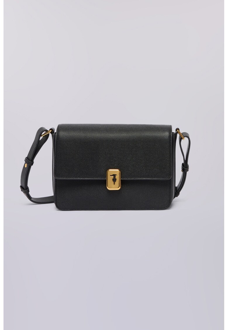 Geanta crossbody de piele cu logo - Negru