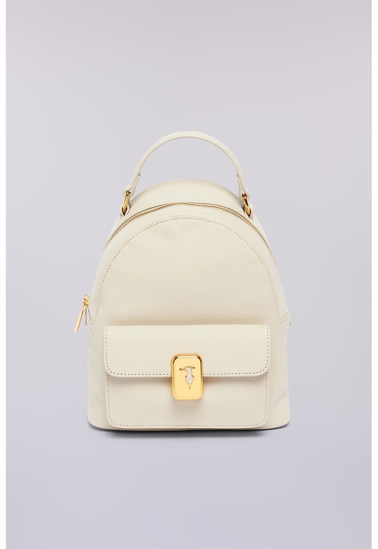 Rucsac din piele cu buzunar exterior - Alb fildes