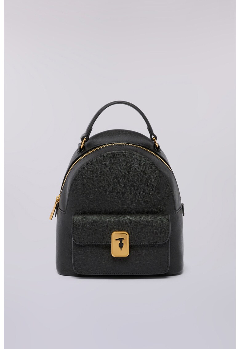 Rucsac din piele cu buzunar exterior - Negru