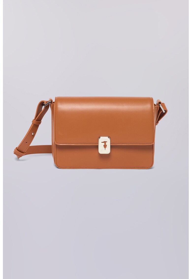 Geanta crossbody din piele cu clapa - Maro scortisoara