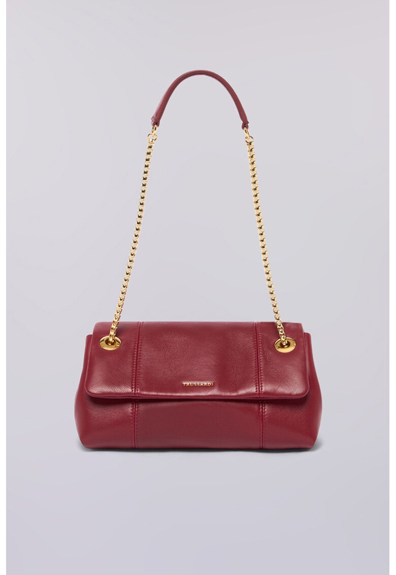 Geanta din piele cu bareta de umar - Rosu inchis