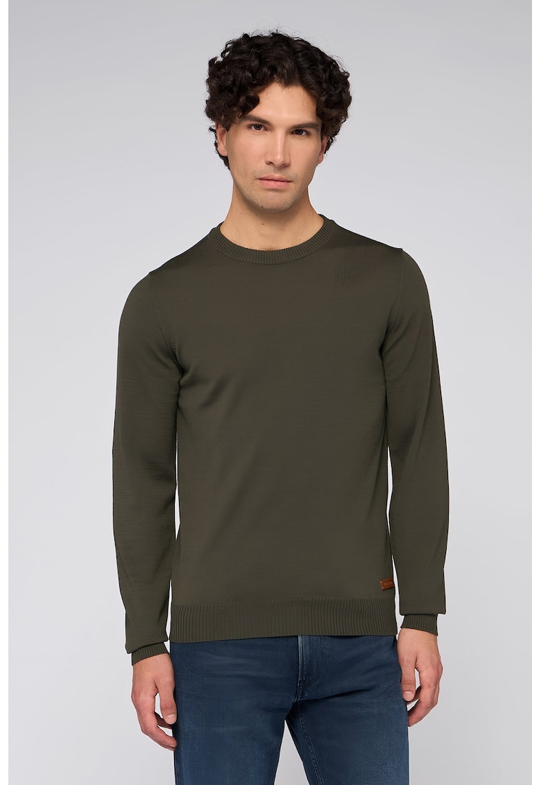 Pulover din lana virgina cu decolteu la baza gatuluii