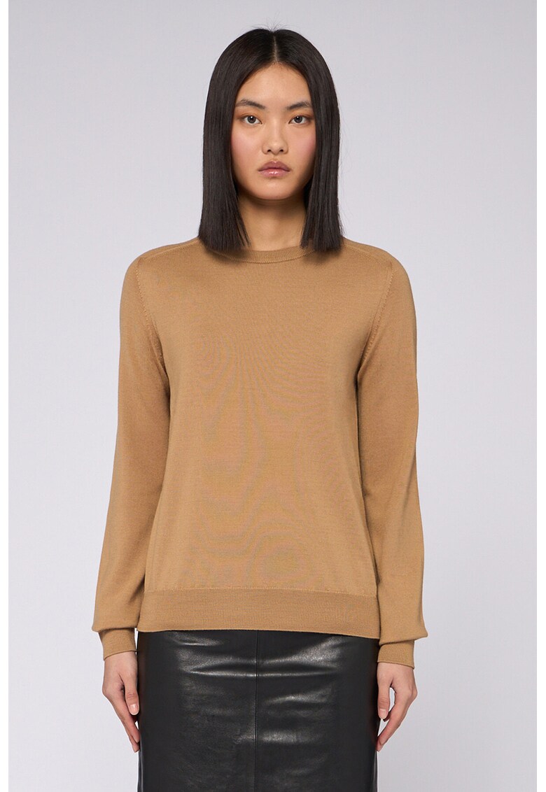 Pulover din lana virgina cu decolteu la baza gatului