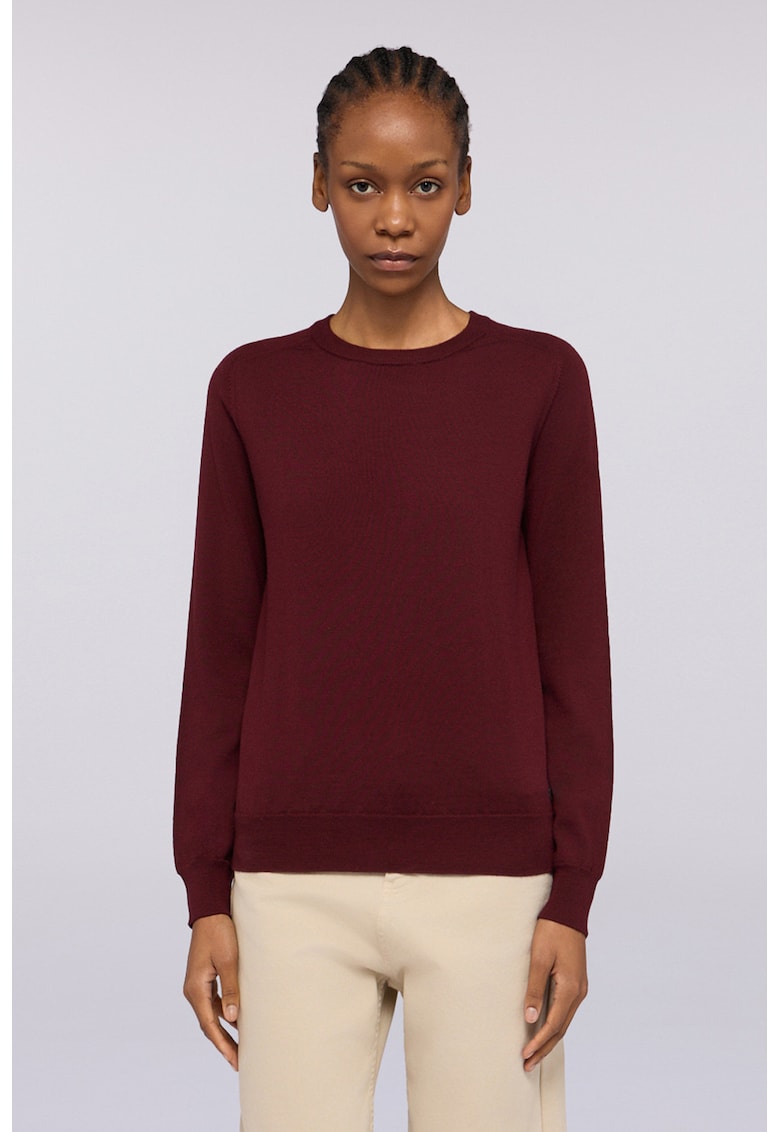 Pulover din lana virgina cu decolteu la baza gatului