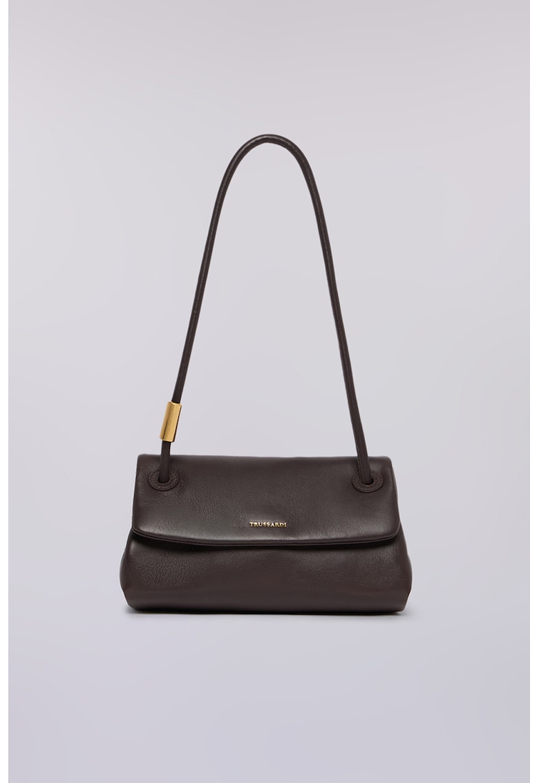 Geanta din piele cu bareta de umar si detaliu logo