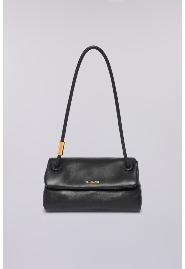 Geanta din piele cu bareta de umar si detaliu logo - Negru