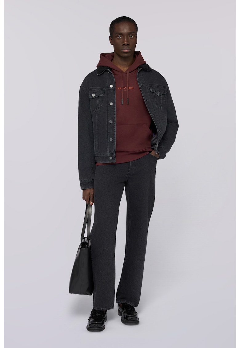 Jacheta-camasa din denim cu guler din material teddy