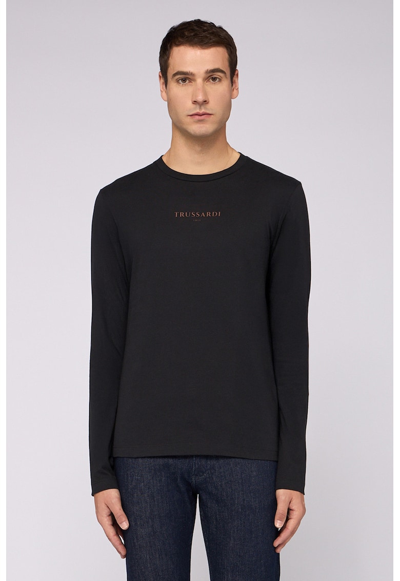 Bluza cu decolteu la baza gatului - model uni si detaliu cu logo discret