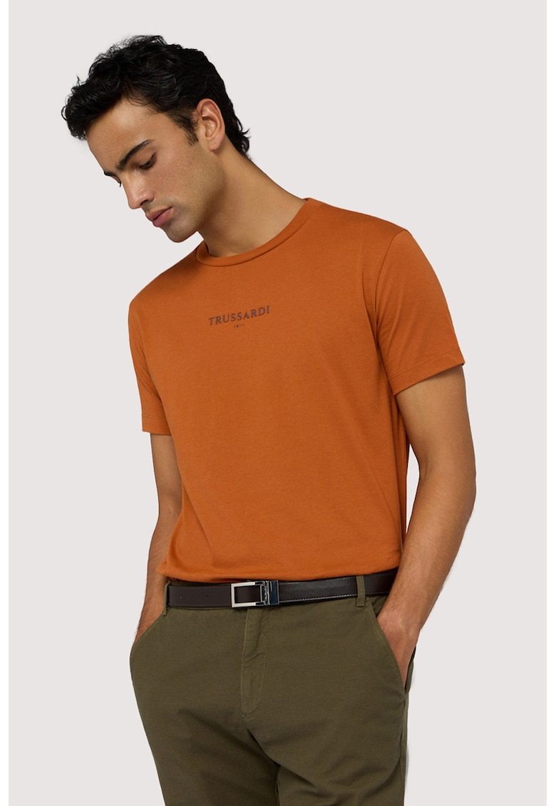 Tricou regular fit cu imprimeu logo - Portocaliu inchis