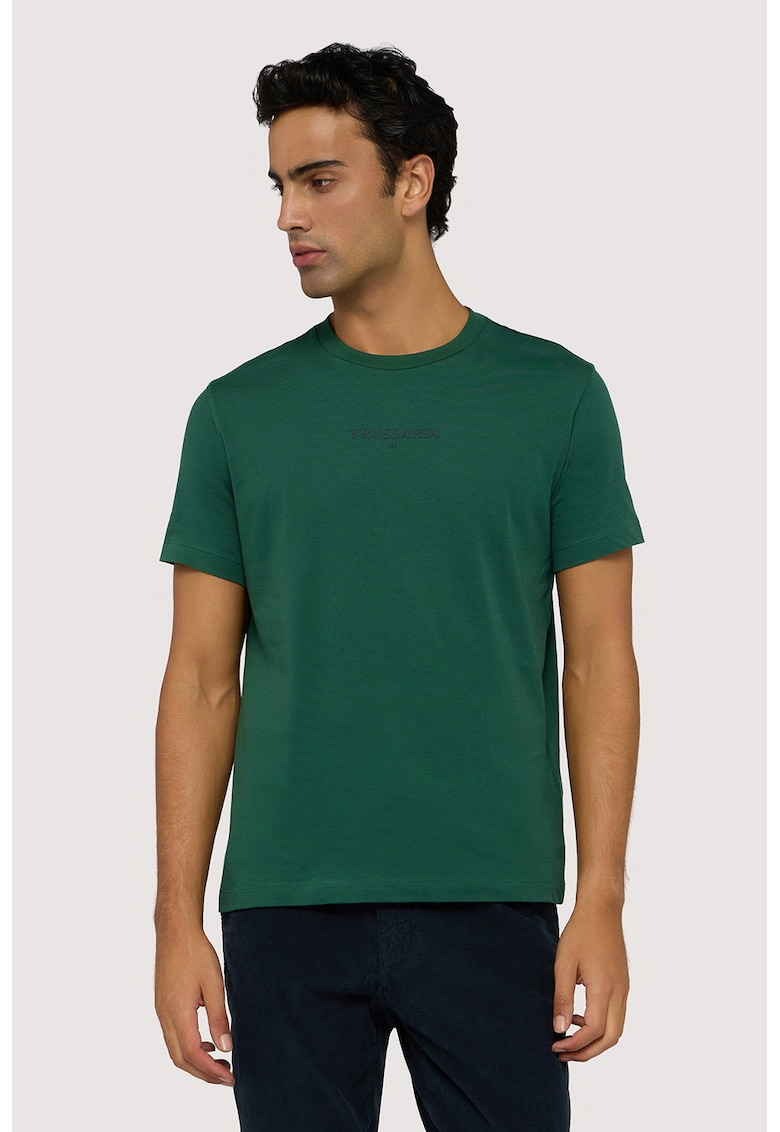 Tricou din bumbac cu detaliu logo - Verde aquamarin