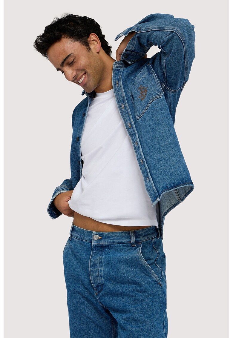 Jacheta-camasa din denim cu buzunar pe piept