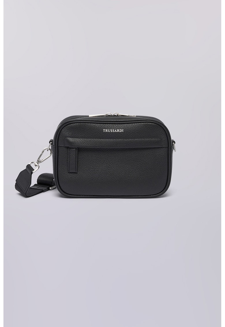 Geanta crossbody din piele cu bareta detasabila - Negru