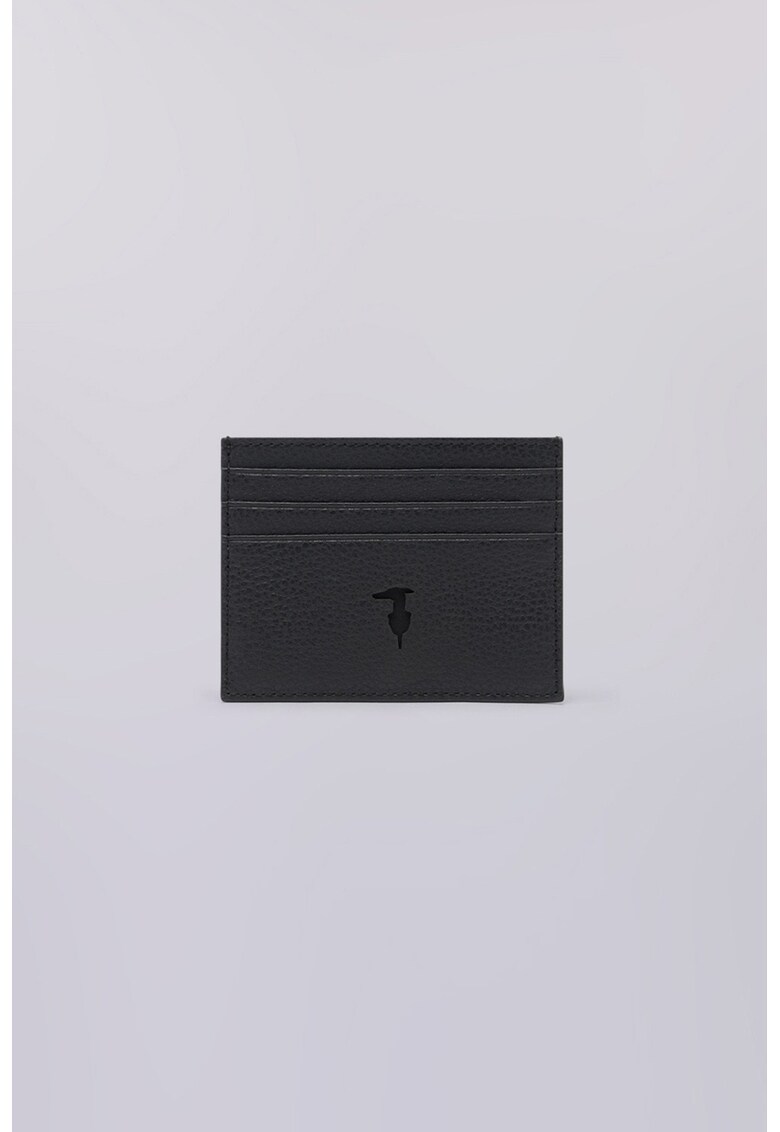 Portcart din piele cu logo - Negru