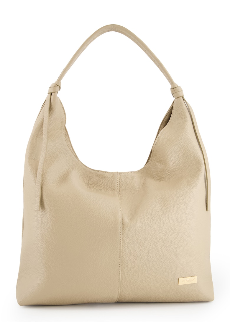 Geanta shopper dama piele naturala - 3 buzunare interioare - bej - 44x44x5cm