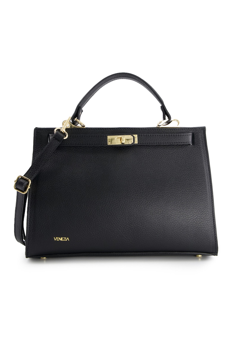 Geanta de dama Bucket din piele naturala - neagra - 31x22x13cm - cu manere de 30cm si curea detasabila de max. 120cm.