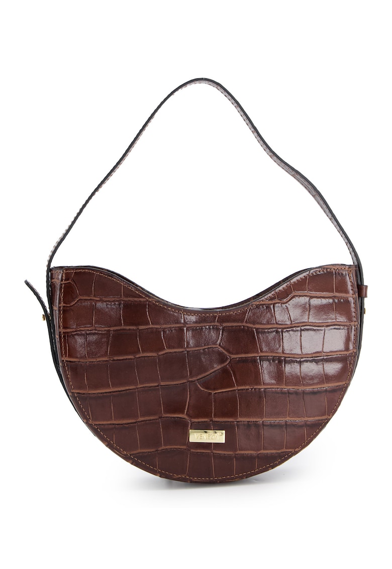 Geanta de umar din piele naturala lacuita - maro - 25x14x6cm - cu un compartiment interior