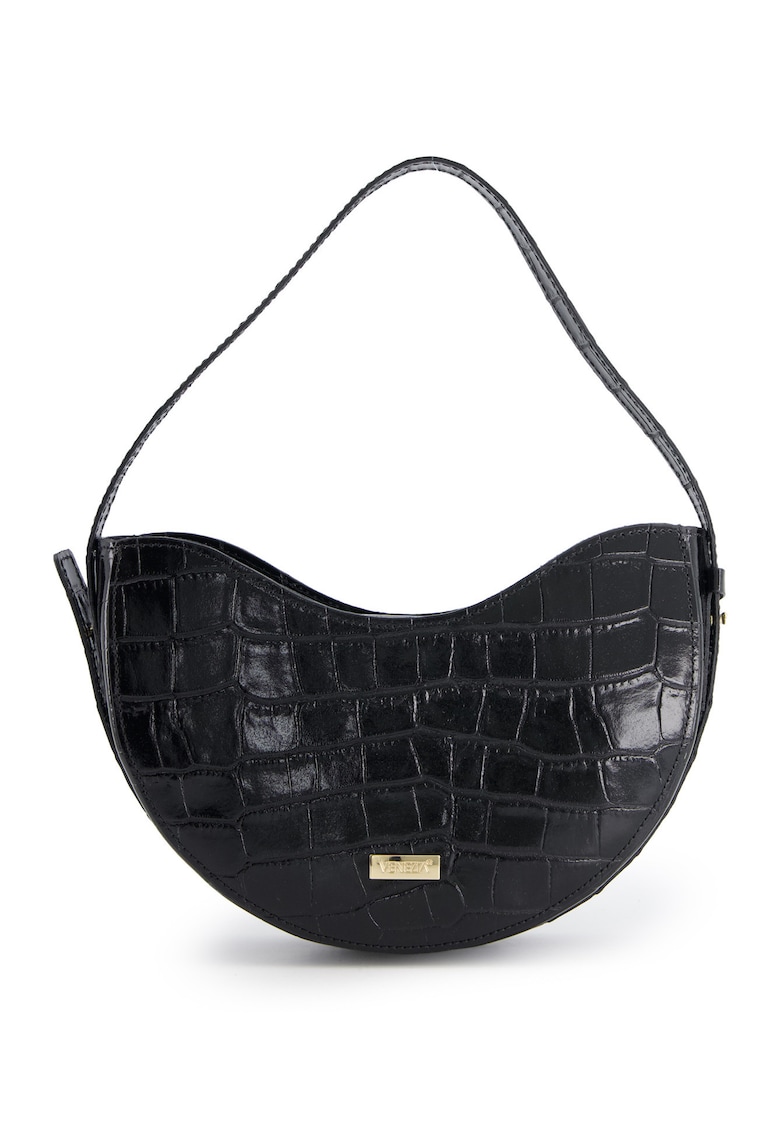 Geanta de umar - piele naturala lacuita - neagra - 14x25x6cm - lungime maxima curea 91cm