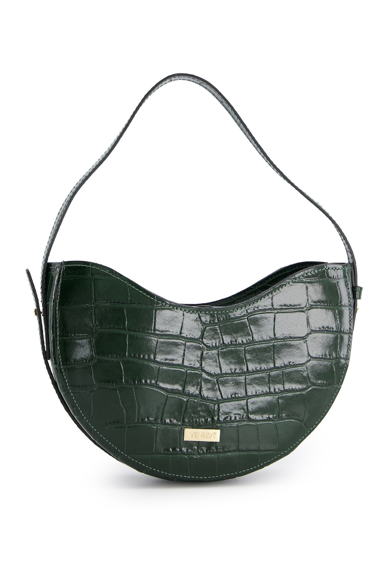 Geanta hobo din piele lacuita verde - 14x25x6cm - cu un compartiment interior - manere max 45cm - curea max 91cm