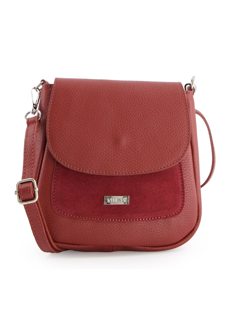 Geanta de umar - piele naturala - rosie - 19x20x7cm - cu 3 buzunare - curea detasabila max 124cm