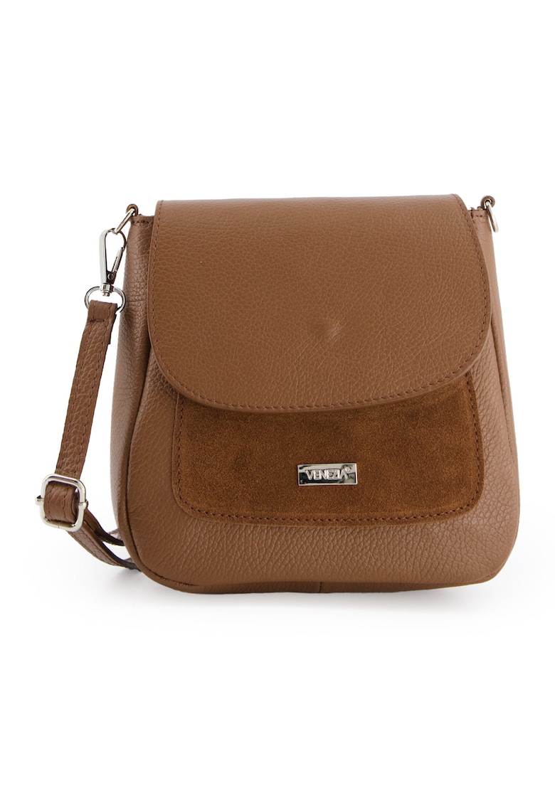 Geanta messenger din piele naturala -19x20x7cm - cu 1 buzunar interior si 2 exterioare - curea detasabila