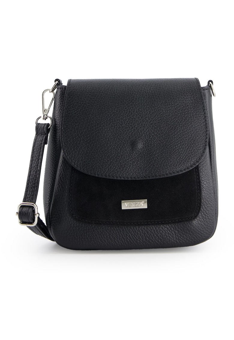 Geanta messenger din piele naturala -19x20x7cm - cu 1 buzunar interior si 2 exterioare - curea detasabila