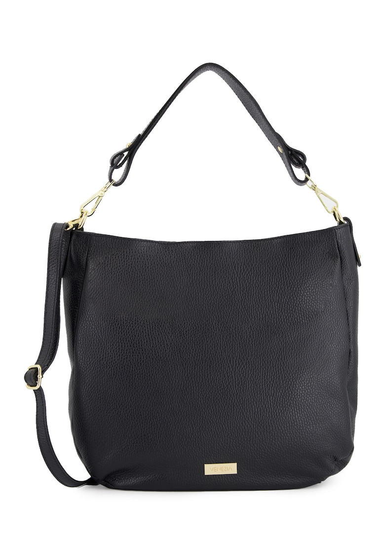 Geanta shopper dama piele naturala - neagra - 33x34x11cm - cu 3 buzunare interioare - curea detasabila 112cm