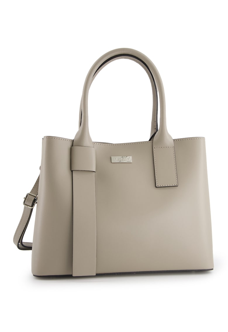 Geanta dama Shopper - piele naturala - 3 compartimente - bej - 34x26x16cm